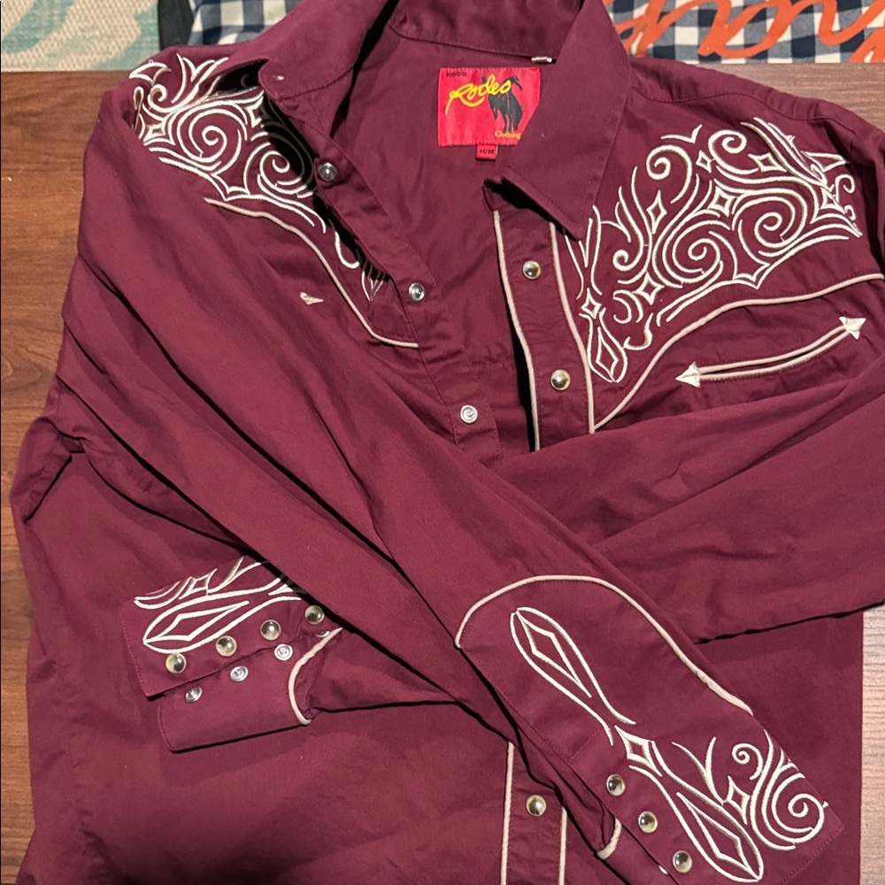Rodeo Maroon Western Casual Button Down Shirt